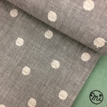72×50★リネンにドット柄の刺繡☆薄いグレー／白