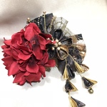 深紅のダリアと紫陽花の髪飾り（送料無料）