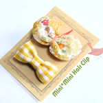 再販☆【Kids＆baby】ふんわりちょうちょとmini miniリボンのヘアクリップ２個セット（滑り止め付）・黄色