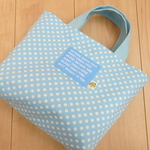 【SALE・送料無料】ドット柄／水色の小さなトートバッグ