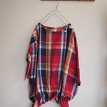 再販☆リネンの赤マドラスチェックバルーンＴＯＰＳ