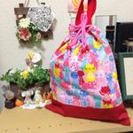   最終セール品/持ち手つき巾着/35×30/ネコ柄