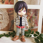 オビツ11サイズお洋服＊ボーダーパーカー×重ね着風タンクトップ×デニム3点セット