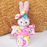 プチうさぎの浴衣🐰七色朝顔柄白　ぬいぐるみバッジ用コスチューム