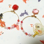 団扇と金魚の夏祭りイヤリング朱系orピアス
