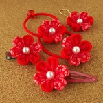ちりめん細工 ちいさな花飾り 一粒パール  赤