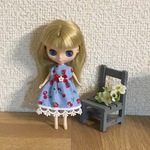 プチブライスサイズ  ワンピース いちごとさくらんぼ 水色