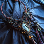 banded agate × amber / gothic necklace　#マクラメネックレス＃