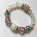 482　恋愛最強系ブレス№6生きる希望を満たし女性の幸せを強力にサポート！（ムーンストーン＆とんぼ玉＆フローライト＆マダガスカル産ローズクオーツ　ブレスレット）