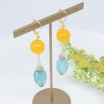 [1点物]Vintage Green×Yellow 夏 大ぶりイヤリング・大ぶりピアス