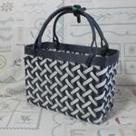 ＊＊mercury523様専用＊＊＜エコクラフト＞四つ目崩しのミニかごバッグ（あいいろ×グレー・あずま袋無し）
