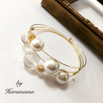 【再販】大人上品✩︎⡱贅沢大粒コットンパールとクリスタルゴールドバングル