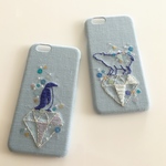 刺繍の氷の上のペンギンとシロクマ iPhoneケース No.14