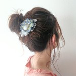 Polka dots Ribbon  ヘアクリップ【グレー】