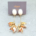 【chimie vintage collection-04 】【1点のみ】ドイツヴィンテージガラス製カボションとゴールドリーフのイヤリング・ピアス