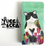 猫シリーズ「ハチワレ」　手帳型スマホケース