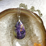 大きなチャロアイトのネックレス☆25×40ミリ雫型