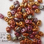 【チェコビーズ/ミニデュオ】クリスタルオレンジレインボー(4×2mm/二つ穴)/10g