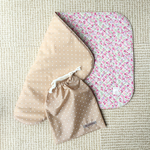再販 カフェマット  ピンク小花とドット柄 巾着袋付き