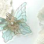 再販・海色のステンドグラスの蝶のバレッタ 〜aqua mermaid〜