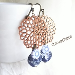 big Flower & denim wood アンティークイヤリングorピアス💕