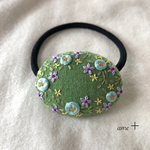 小花と薔薇 刺繍ヘアゴム4.5 ブローチへ変更可能