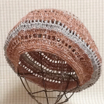 SALE🌟綿麻🌿杢調スラブヤーンで編んだナチュラルボーダーのボリュームベレー帽