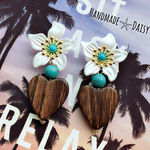 Flower❀Turquoise wood ピアス