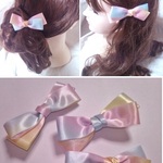 大人可愛い　シンプルサテンリボン　綺麗な春色パステルレインボー ヘアクリップ　サイド・おくれ毛・アップの毛先に