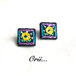 デニムスクエア刺繍ピアス/イヤリング