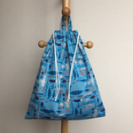 持ち手付き 巾着袋(大)  魚 (ブルー)