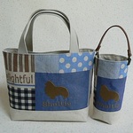Delightful♪♪　シェルティ　シルエット刺繍入り　ミニバッグ＆ミニペットボトルカバー