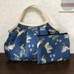 ⭐️値下げSALE⭐️らくがきハシビロコウのグラニーバッグと、フラットポーチのセット  (ブルー)