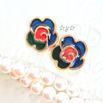 ☆Vintage☆ステンドガラス風カラフルお花ボタンピアス/イヤリング