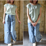 【心地良いガーゼ服】ダブルガーゼのバックタックプルオーバーTシャツ（コットンWガーゼ・アンティークミント）
