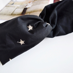  【柄×無地】star × black 黒ラメ 刺繍 星柄 ×無地ブラック ✳︎ クロス ターバン ヘアバンド