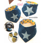 cool❗️リバーシブル ワンちゃん クールバンダナ！ 星×ドット(ブルー無地)柄 2WAY (小型犬用) 