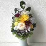 プリザーブドフラワーの仏花☆黄色菊 小菊 ミニダリアの仏花 お供えお悔みに
