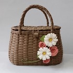「送料込み」③お花のかごバッグ(ブラウン)
