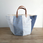 布合わせのまぁるいbag♪ボーダー綿麻