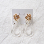 gold flower × clear ring earring