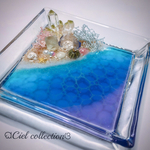  《送料無料somst2様専用》鉱石と夜の水面レジンのアクセサリートレー🌙月🐚