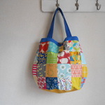 北欧風パッチB　肩掛けBAG♪　　帆布青×黄色