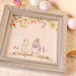 もふもふうさぎ☆うさぎと木の実のインテリアタイル額「ポーセラーツ」