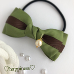抹茶チョコカラー♡ミニリボンヘアゴム♡グリーンティー×ブラウン♡再販15簡易ラッピング対応