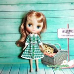 ミディブライスサイズ レトロワンピース (千鳥 グリーン) ベルト付き