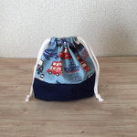 のりものいっぱいのコップ袋（ブルー）