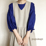 SALE♡リネンのあめだまブラウス＊サファイアブルー×リバティ