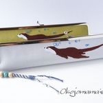 コツメカワウソの扇子ケース（がま口タイプ）・ミントブルー
