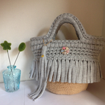 ✴︎New✴︎麻ひも×ズパゲッティ お花ビジュー🦋蝶々チャーム タッセル付かごバッグ